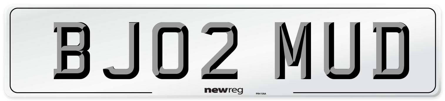 BJ02 MUD Number Plate from New Reg